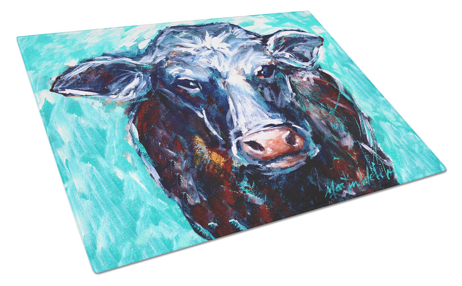 Moo Cow Cutting Board Tempered Glass Kitchen Cutting Surface, Heat Resistant Chopping, Non-Slip Feet, Food Prep & Serving