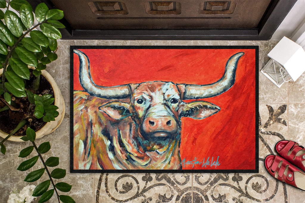 See Red Longhorn Cow Doormat Indoor Outdoor 24H X 36W Front Door Mat Rugs for Entryway, Non Slip Washable Low Pile,