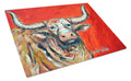 See Red Longhorn Cow Cutting Board Tempered Glass Kitchen Cutting Surface, Heat Resistant Chopping, Non-Slip Feet, Food Prep & Serving