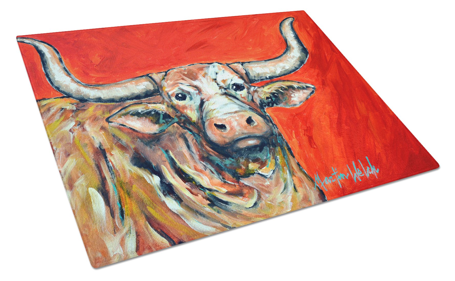 See Red Longhorn Cow Cutting Board Tempered Glass Kitchen Cutting Surface, Heat Resistant Chopping, Non-Slip Feet, Food Prep & Serving