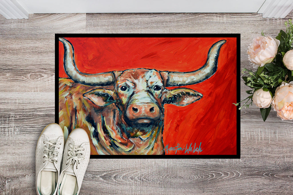 See Red Longhorn Cow Doormat Indoor Outdoor 18H X 27W Front Door Mat Rugs for Entryway, Non Slip Washable