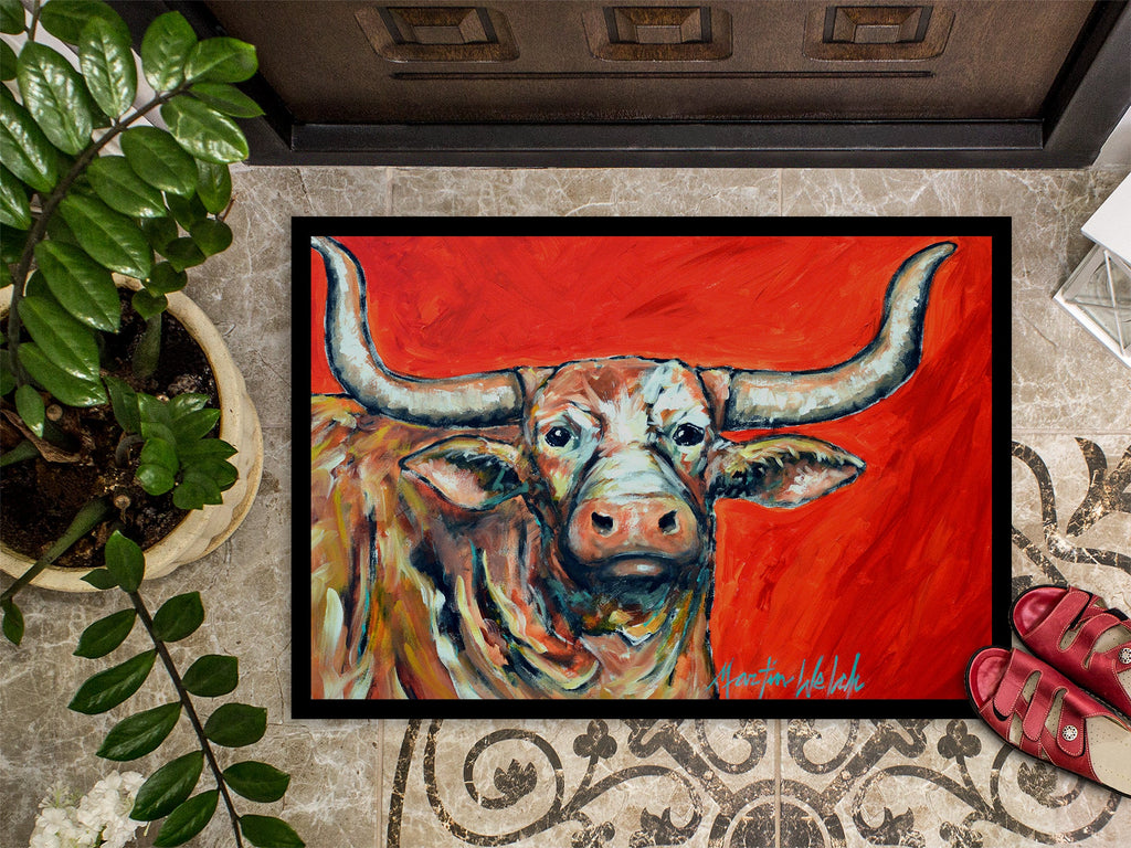 See Red Longhorn Cow Doormat Indoor Outdoor 18H X 27W Front Door Mat Rugs for Entryway, Non Slip Washable