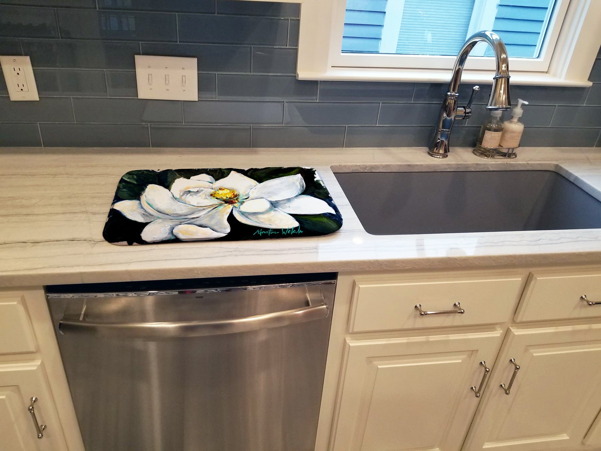 Sweet Magnolia Dish Drying Mat Absorbent Dish Drying Mat Pad for Kitchen Counter Dish Drainer Mat for Countertop, 14 x 21", Multicolor