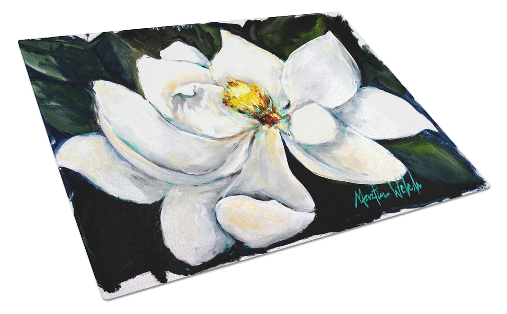 Sweet Magnolia Cutting Board Tempered Glass Kitchen Cutting Surface, Heat Resistant Chopping, Non-Slip Feet, Food Prep & Serving