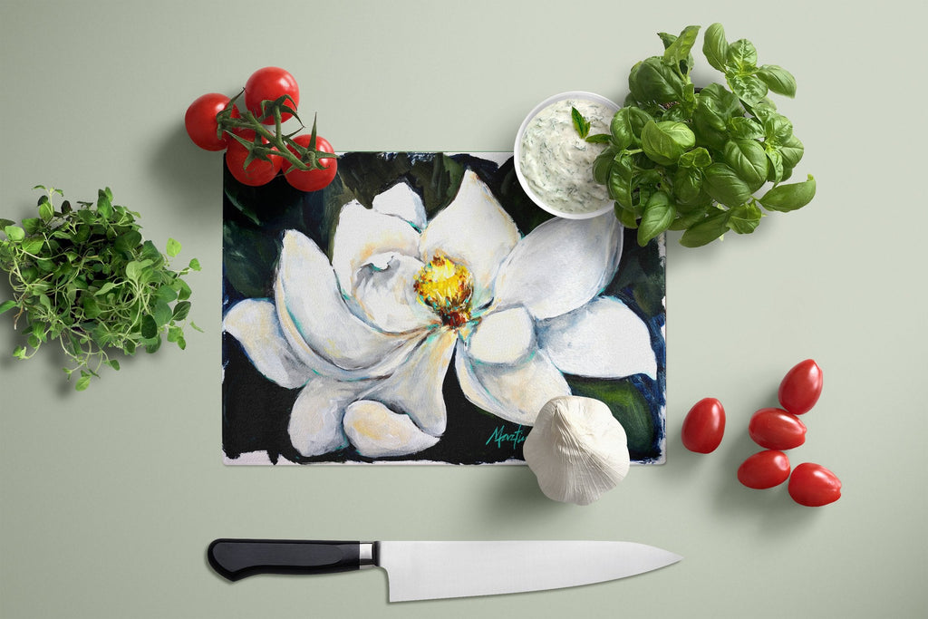 Sweet Magnolia Cutting Board Tempered Glass Kitchen Cutting Surface, Heat Resistant Chopping, Non-Slip Feet, Food Prep & Serving