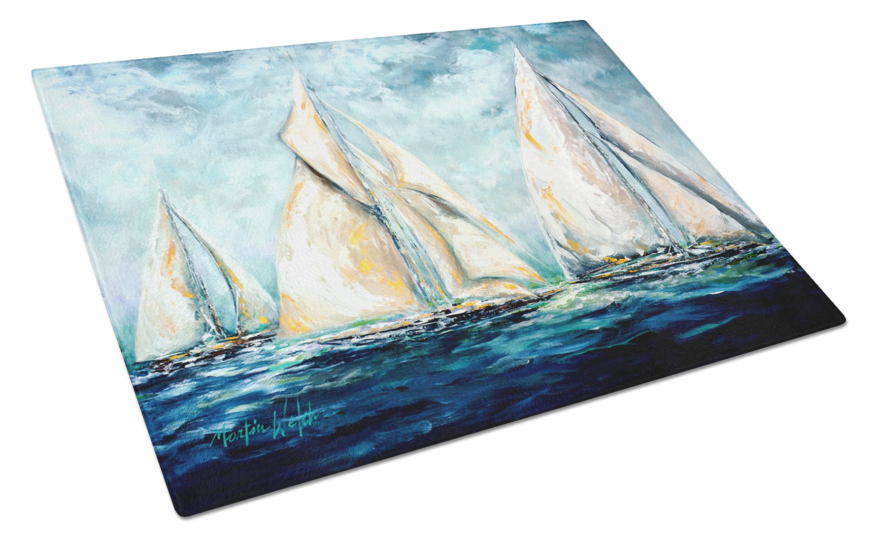 The Last Mile Sail boats Cutting Board Tempered Glass Kitchen Cutting Surface, Heat Resistant Chopping, Non-Slip Feet, Food Prep & Serving