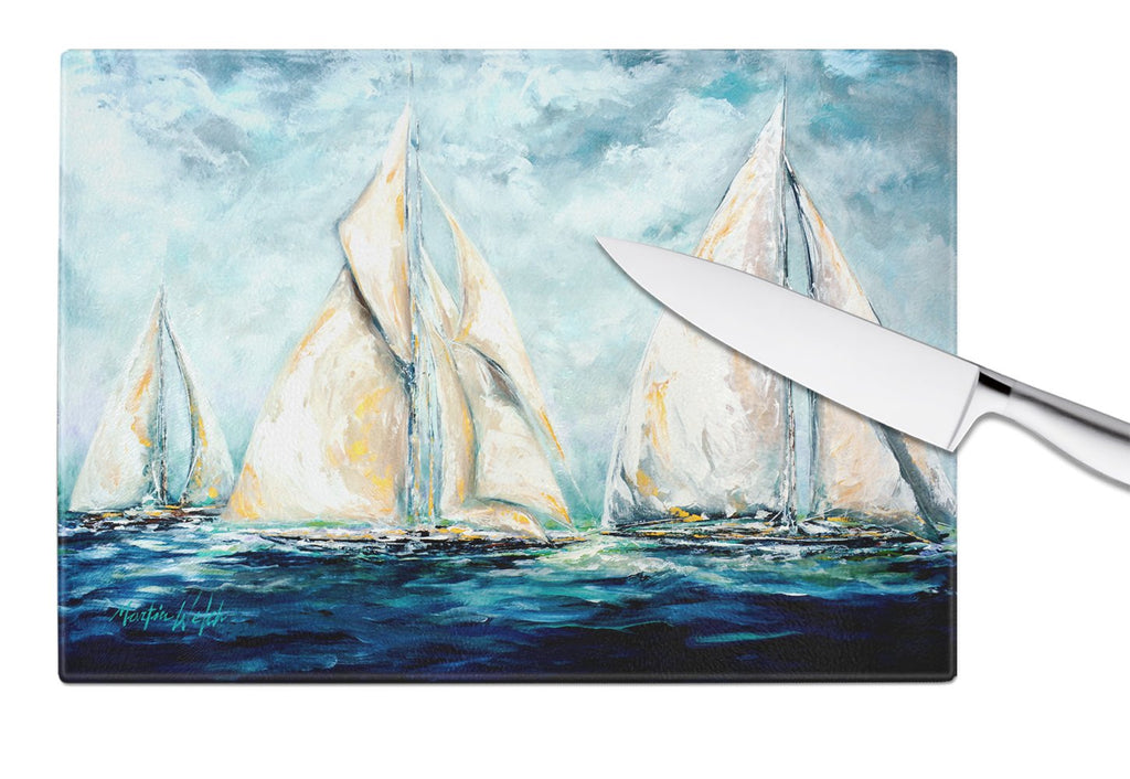 The Last Mile Sail boats Cutting Board Tempered Glass Kitchen Cutting Surface, Heat Resistant Chopping, Non-Slip Feet, Food Prep & Serving