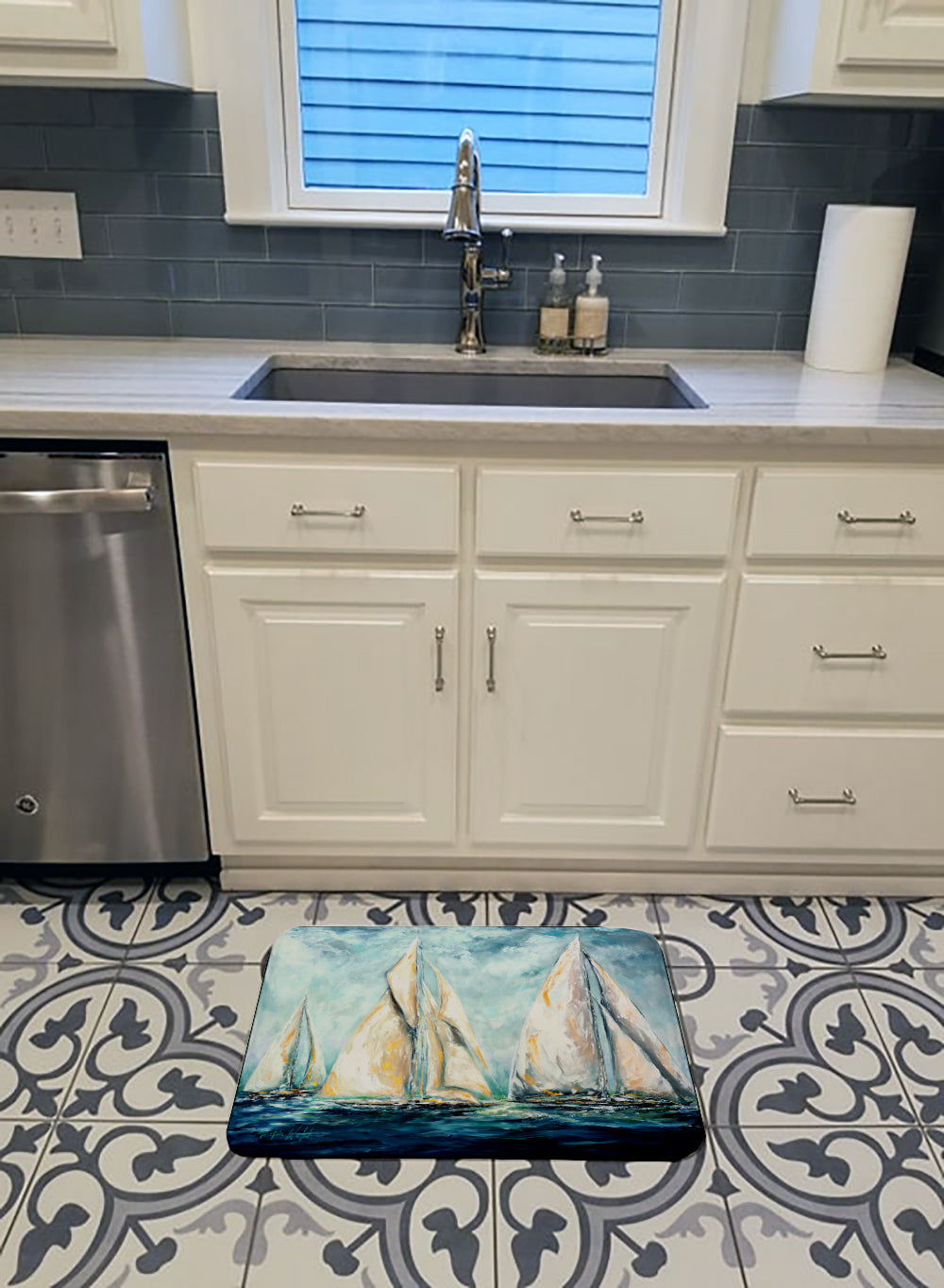 The Last Mile Sail boats Memory Foam Kitchen Mat Machine Washable Anti-Fatigue Cushion Comfort Bath or Kitchen Rug