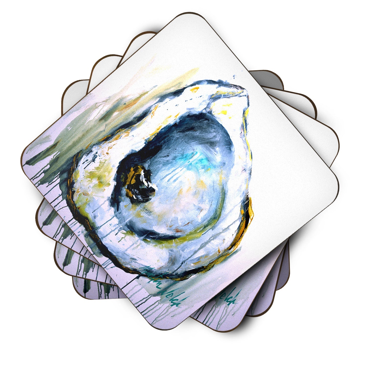 Aqua Sand Oyster Foam Coasters Set of 4 Cup Coasters for Indoor Outdoor, Tabletop Protection, Anti Slip, Mouse pad Material