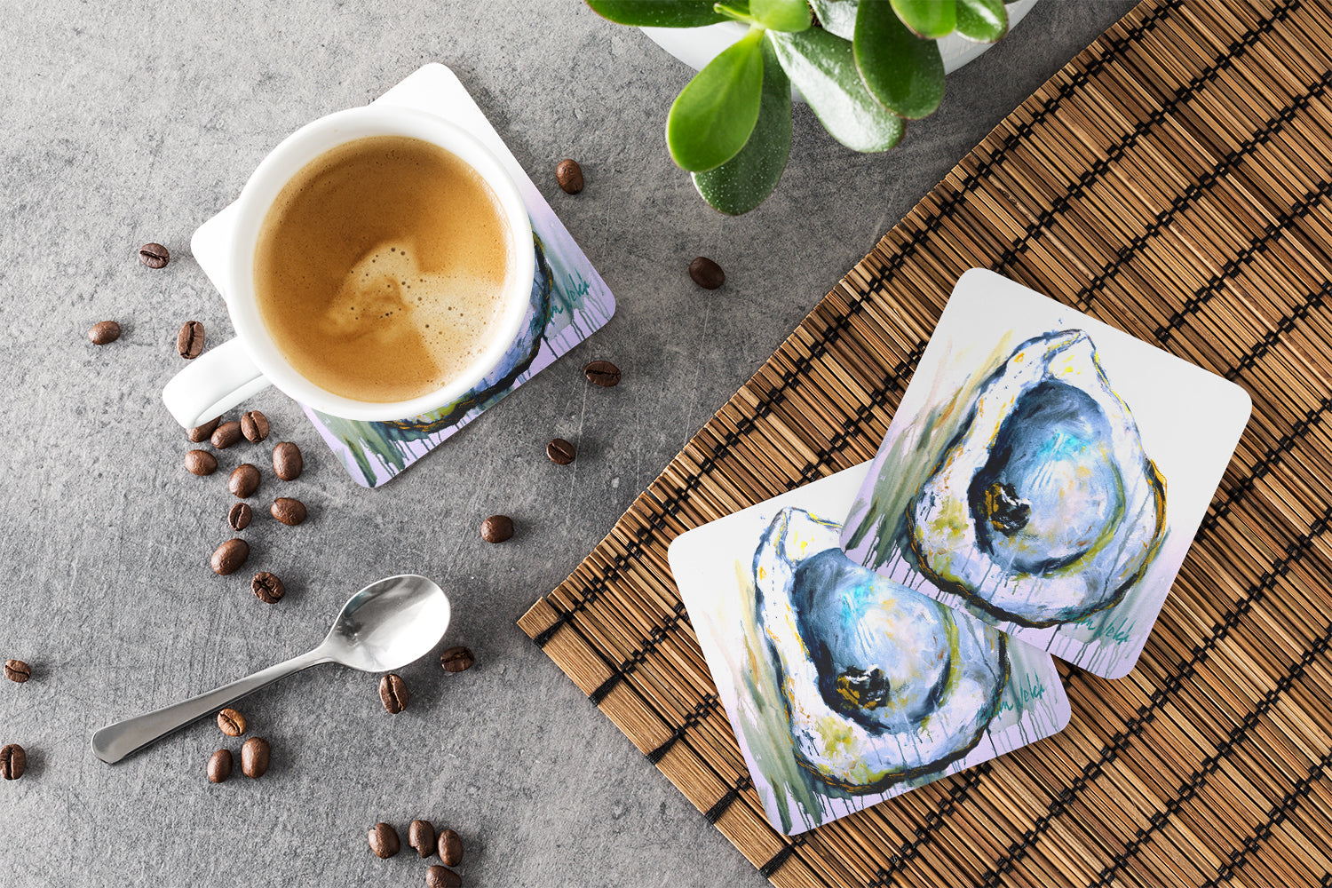 Aqua Sand Oyster Foam Coasters Set of 4 Cup Coasters for Indoor Outdoor, Tabletop Protection, Anti Slip, Mouse pad Material