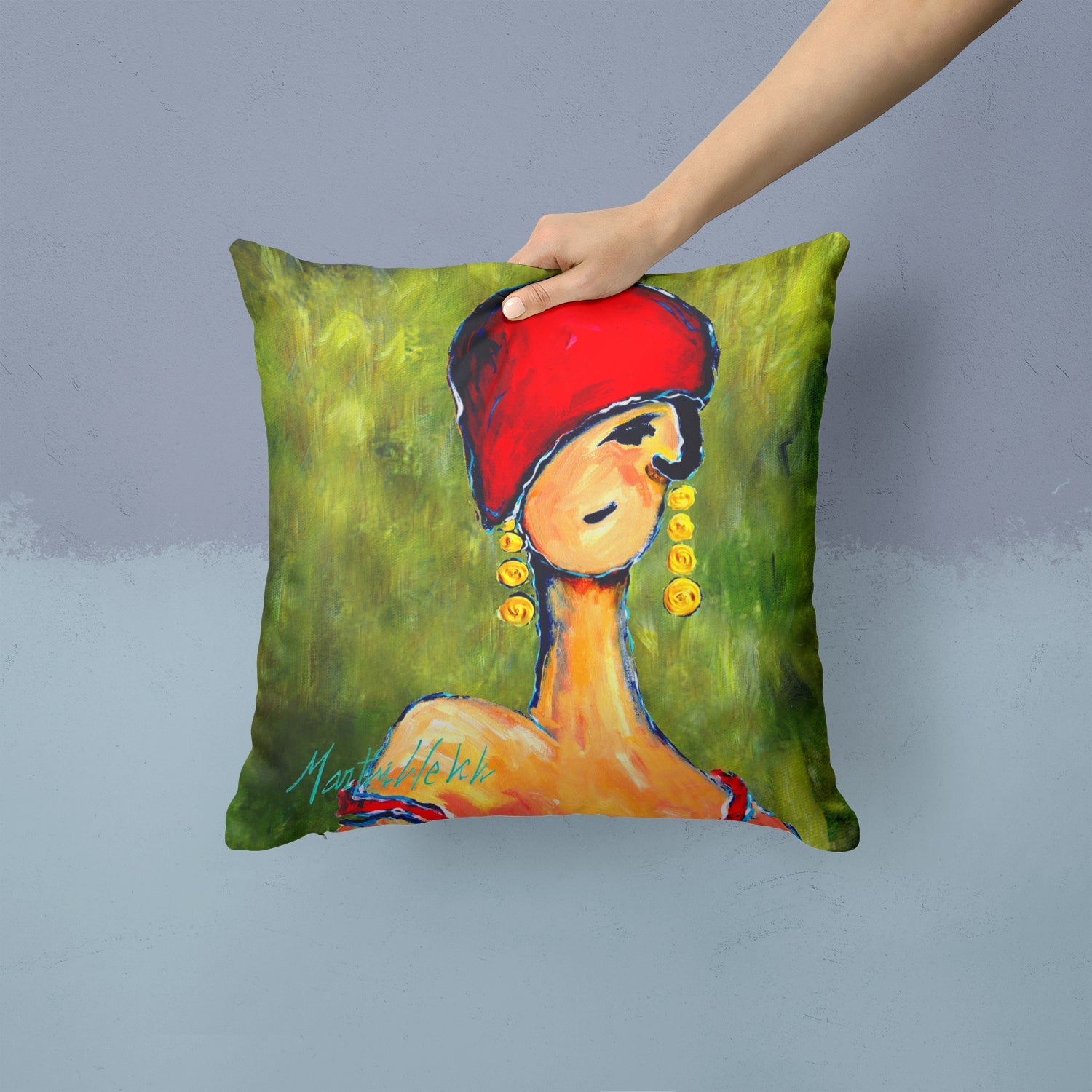 Lady Aziline Decorative Throw Pillow 14x14 Indoor Outdoor Accent Cushion, Fabric Cover with Insert for Sofa, Bed, Porch & Living Room