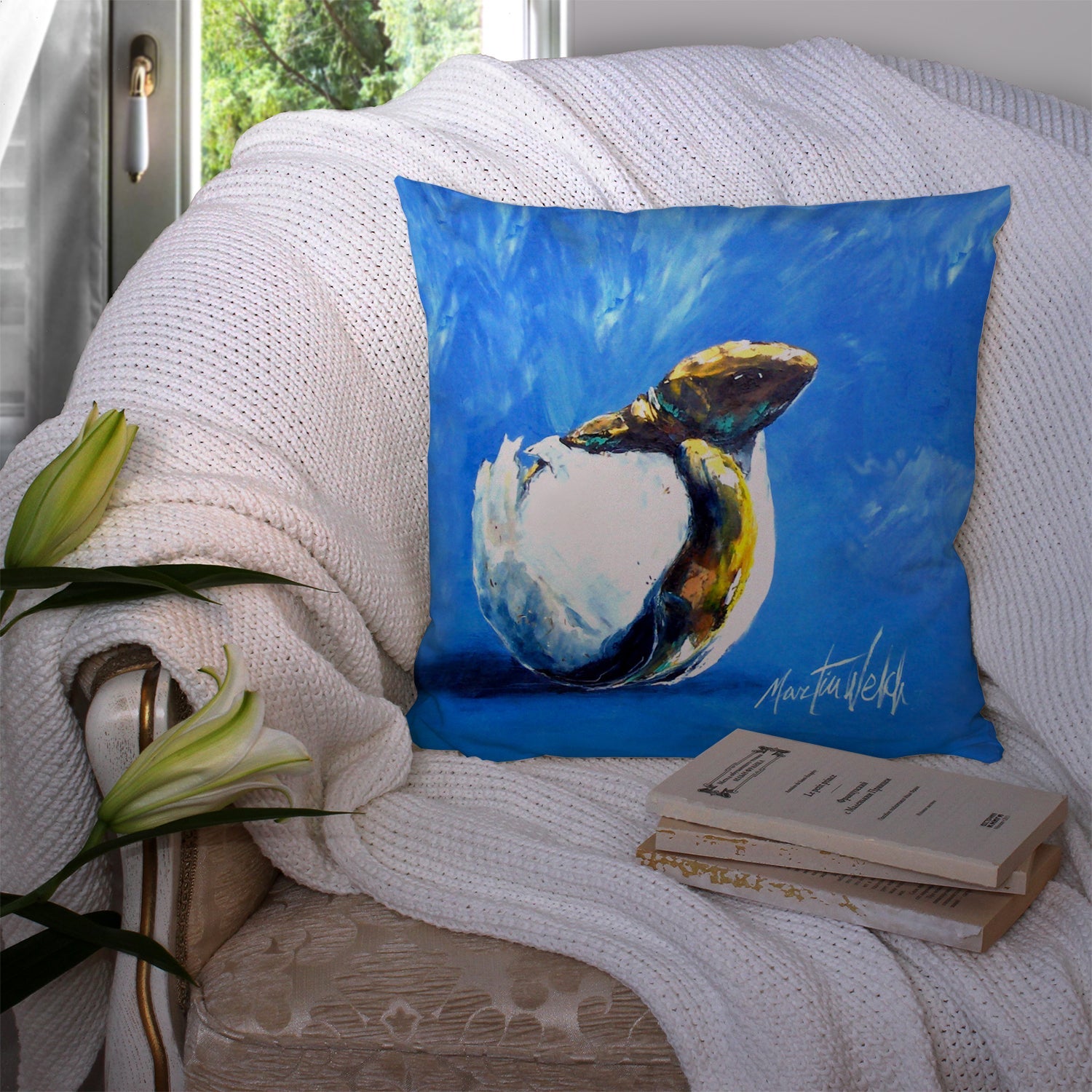 Baby Turtle Decorative Throw Pillow 14x14 Indoor Outdoor Accent Cushion, Fabric Cover with Insert for Sofa, Bed, Porch & Living Room