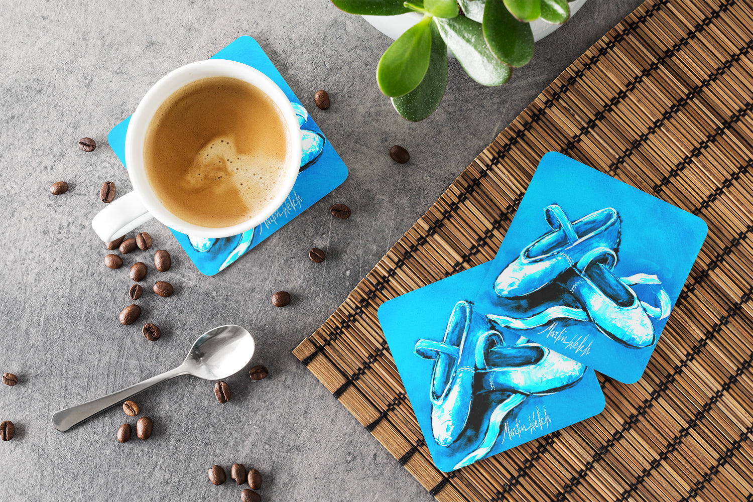 Ballet Shoes Aqua Blue Foam Coasters Set of 4 Cup Coasters for Indoor Outdoor, Tabletop Protection, Anti Slip, Mouse pad Material