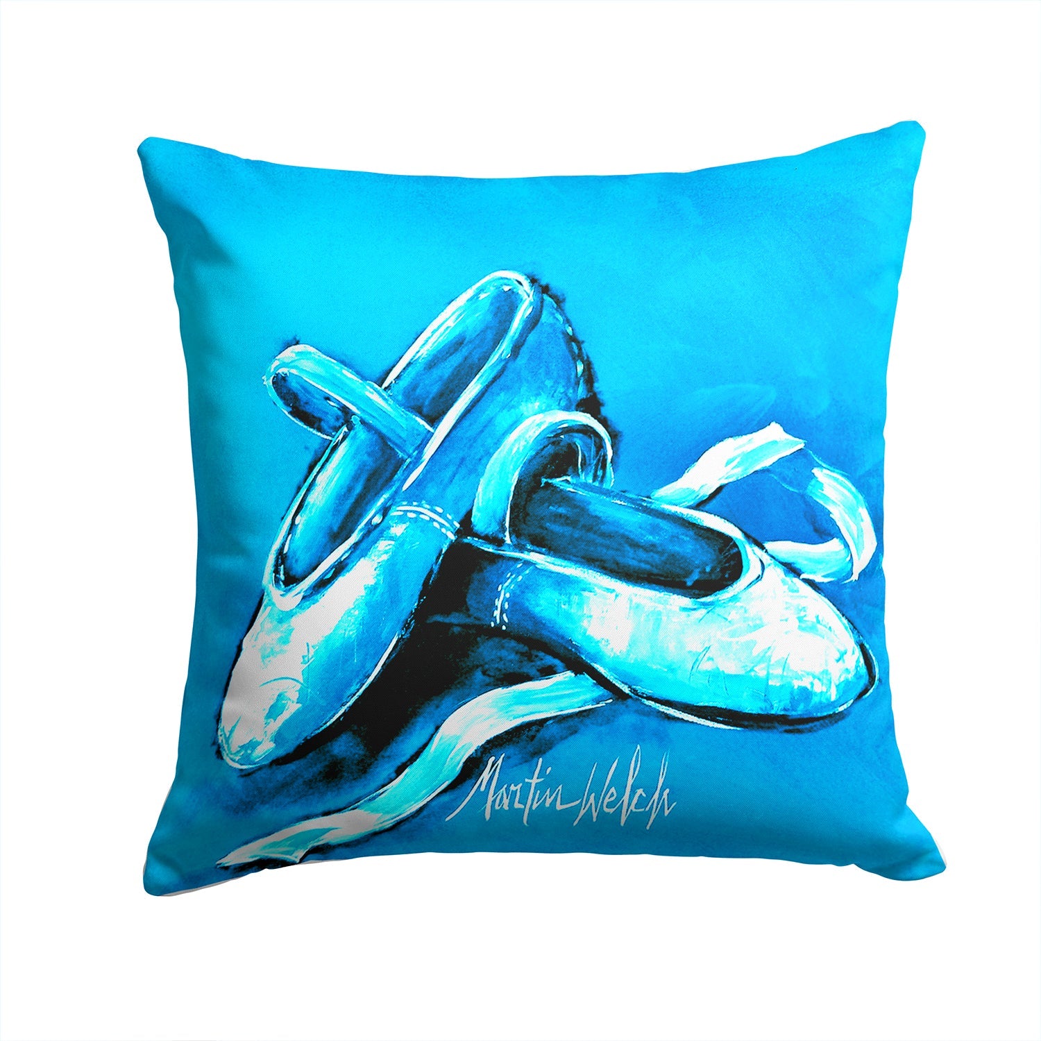 Ballet Shoes Aqua Blue Decorative Throw Pillow 14x14 Indoor Outdoor Accent Cushion, Fabric Cover with Insert for Sofa, Bed, Porch & Living Room