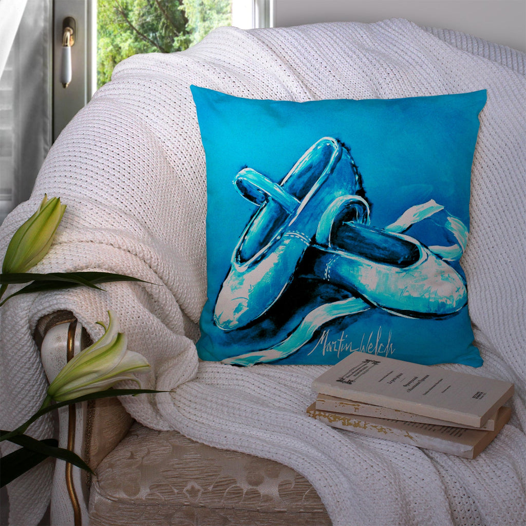 Ballet Shoes Aqua Blue Decorative Throw Pillow 14x14 Indoor Outdoor Accent Cushion, Fabric Cover with Insert for Sofa, Bed, Porch & Living Room