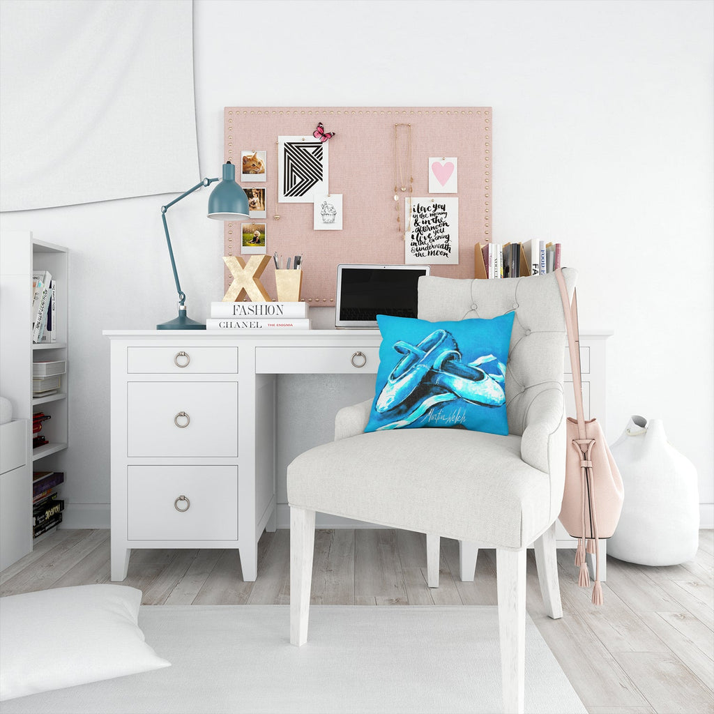 Ballet Shoes Aqua Blue Decorative Throw Pillow 14x14 Indoor Outdoor Accent Cushion, Fabric Cover with Insert for Sofa, Bed, Porch & Living Room