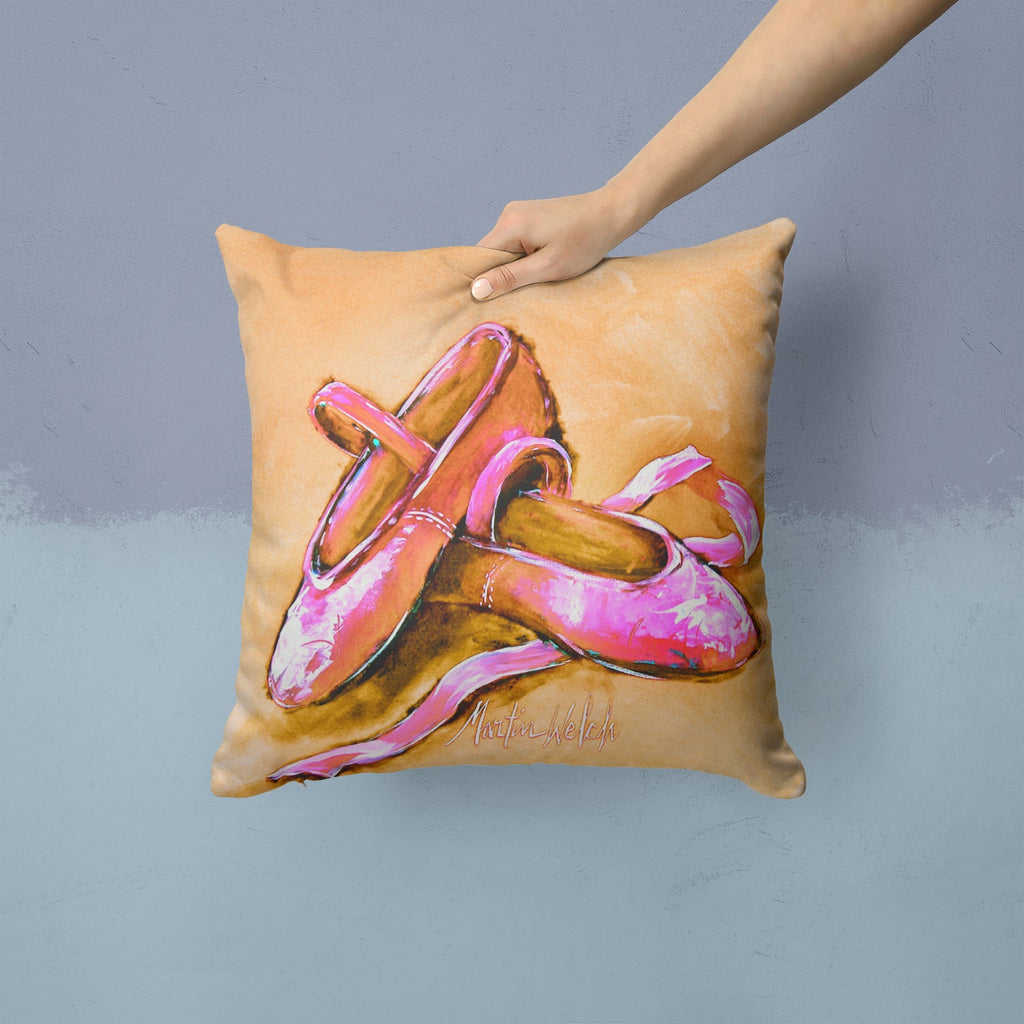 Ballet Shoes Brown and Pink Decorative Throw Pillow 14x14 Indoor Outdoor Accent Cushion, Fabric Cover with Insert for Sofa, Bed, Porch & Living Room