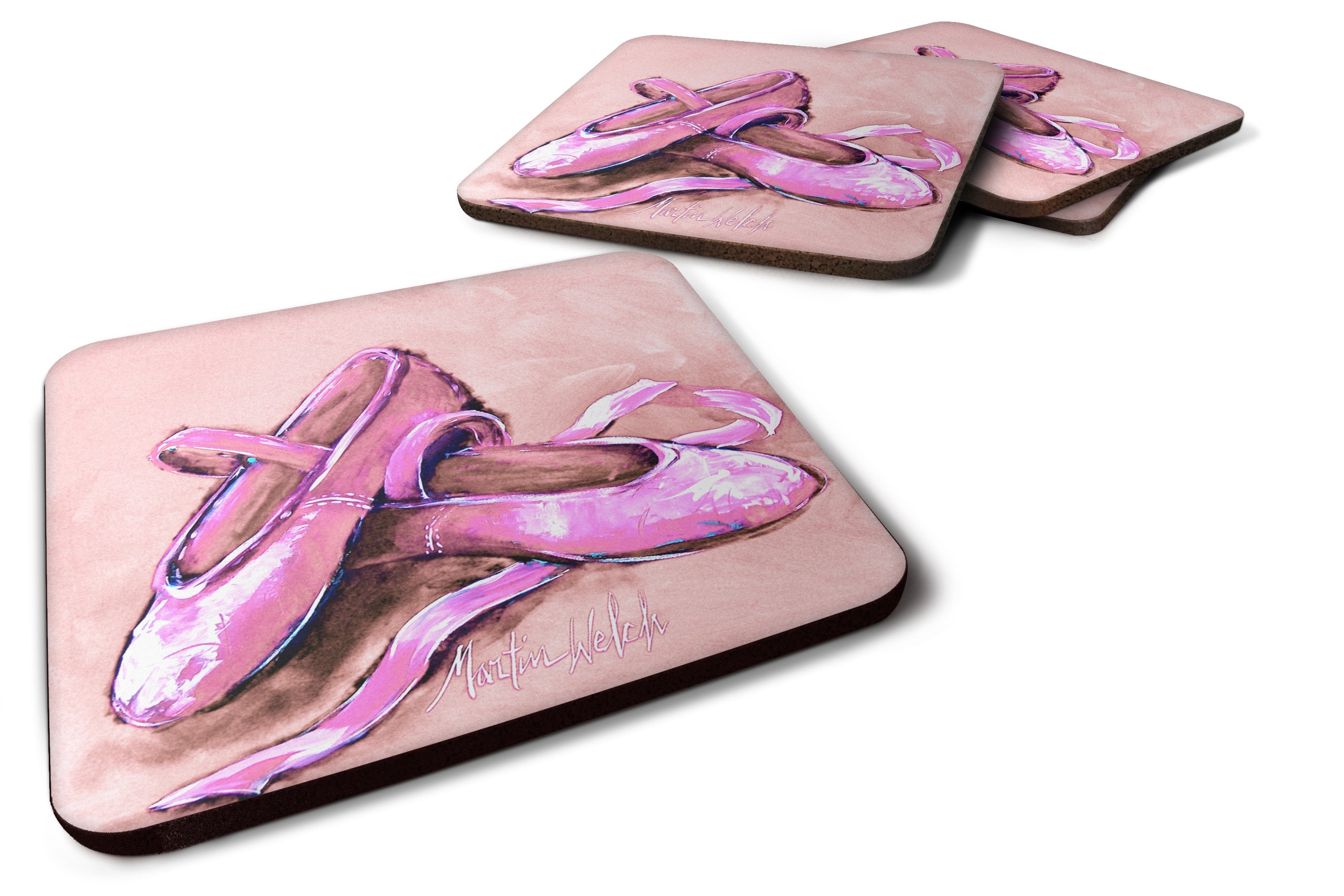 Ballet Shoes Pink Foam Coasters Set of 4 Cup Coasters for Indoor Outdoor, Tabletop Protection, Anti Slip, Mouse pad Material