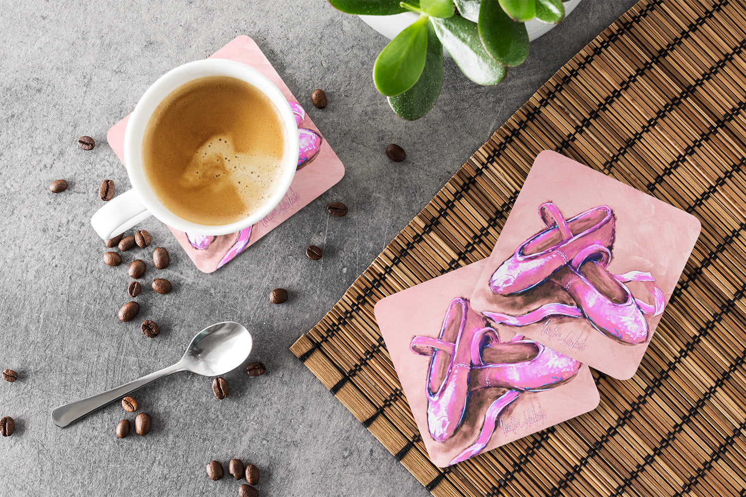 Ballet Shoes Pink Foam Coasters Set of 4 Cup Coasters for Indoor Outdoor, Tabletop Protection, Anti Slip, Mouse pad Material