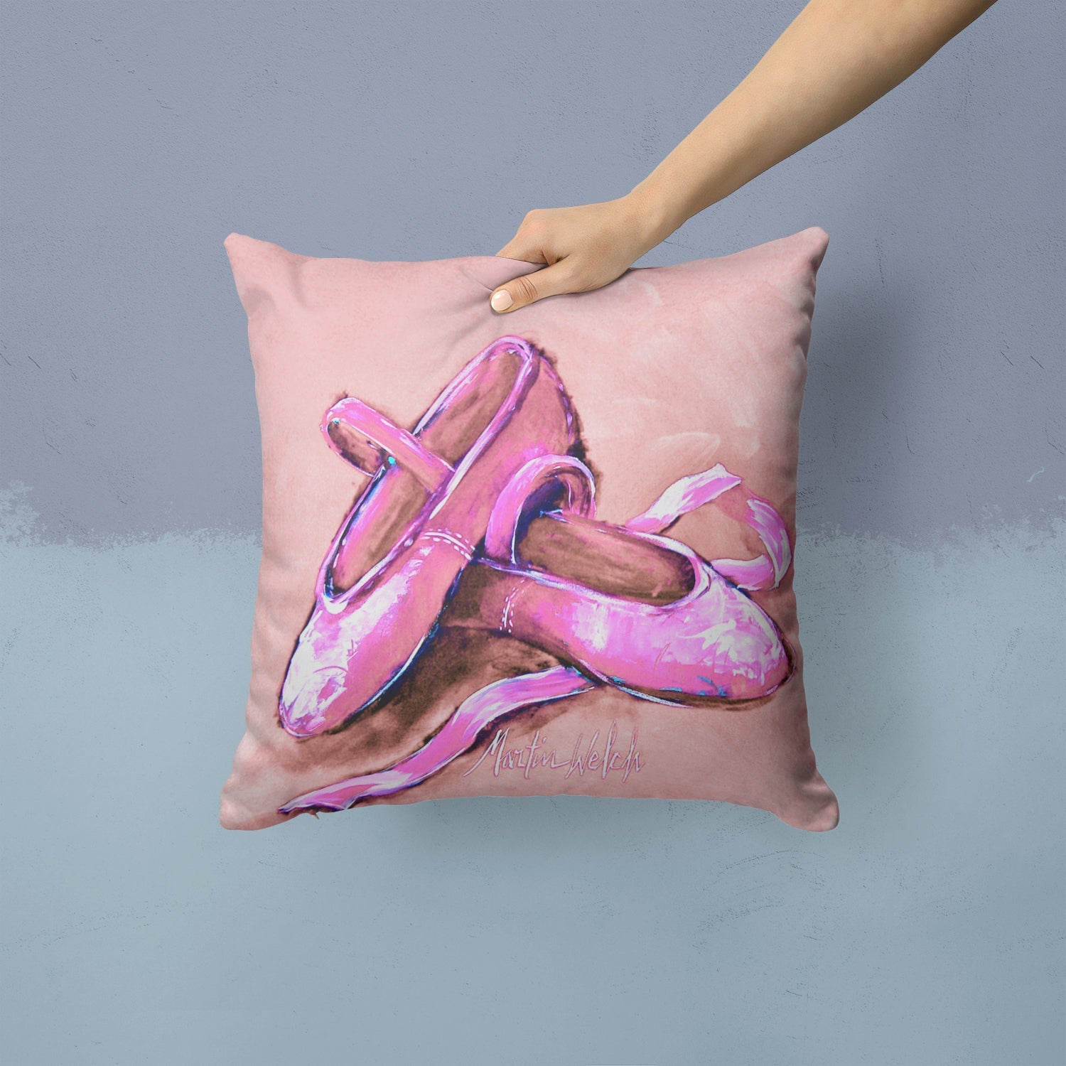 Ballet Shoes Pink Decorative Throw Pillow 14x14 Indoor Outdoor Accent Cushion, Fabric Cover with Insert for Sofa, Bed, Porch & Living Room