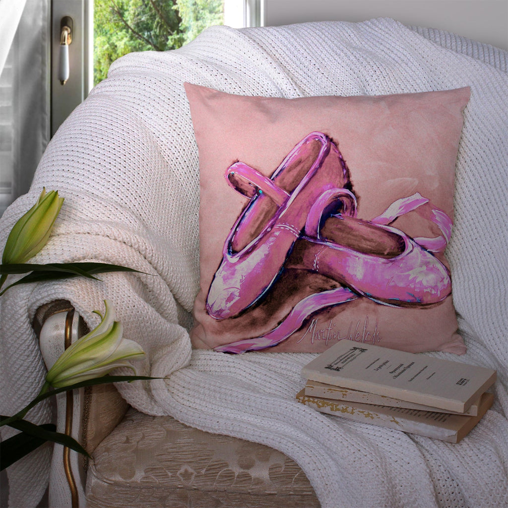 Ballet Shoes Pink Decorative Throw Pillow 14x14 Indoor Outdoor Accent Cushion, Fabric Cover with Insert for Sofa, Bed, Porch & Living Room