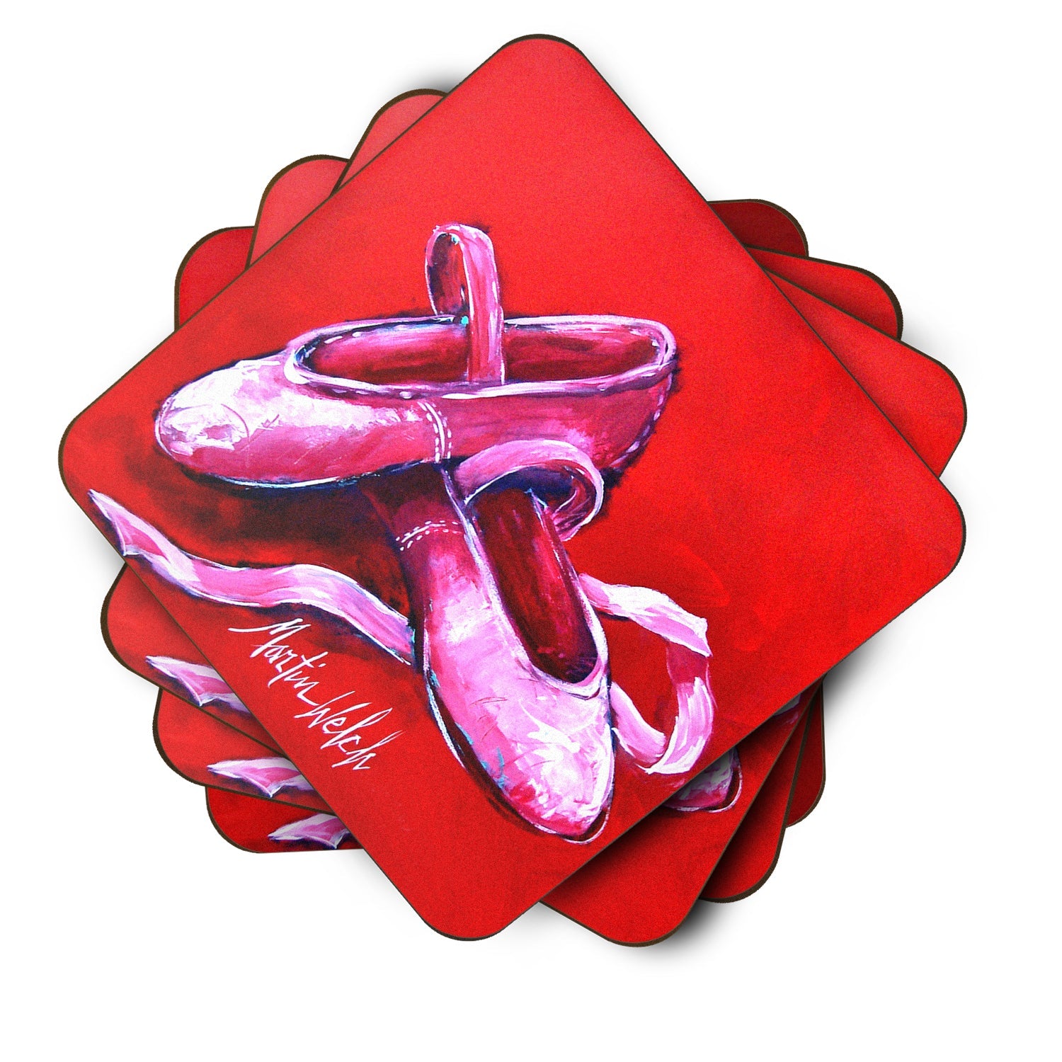 Ballet Shoes Red Foam Coasters Set of 4 Cup Coasters for Indoor Outdoor, Tabletop Protection, Anti Slip, Mouse pad Material