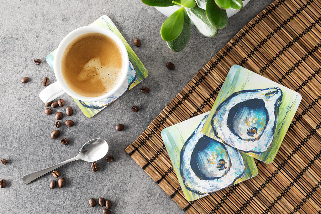 Blue Rock Oyster Foam Coasters Set of 4 Cup Coasters for Indoor Outdoor, Tabletop Protection, Anti Slip, Mouse pad Material
