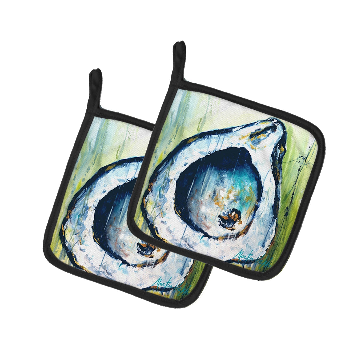 Blue Rock Oyster Pot Holder Set of 2 Heat Resistant Quilted Hot Pads 7.5 x 7.5 Inch, Insulated Kitchen Trivets for Cooking & Baking