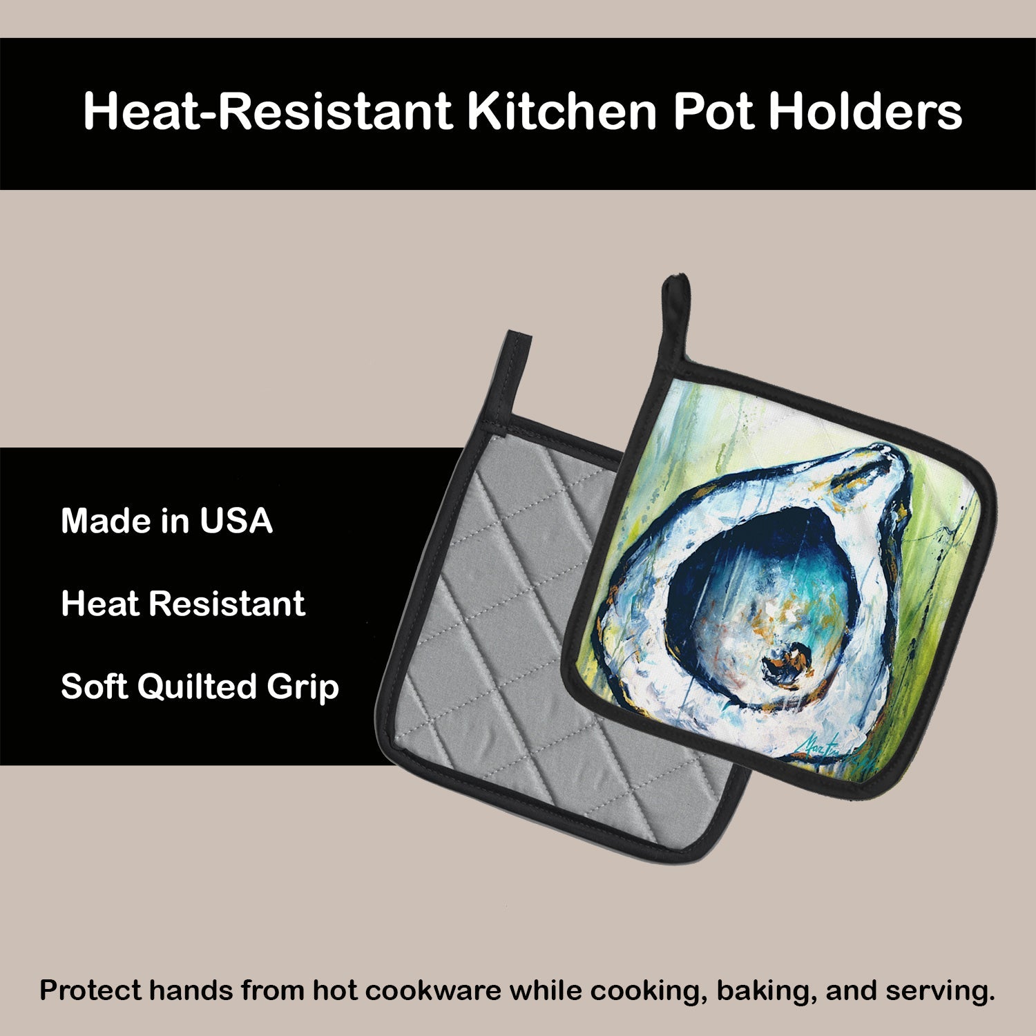 Blue Rock Oyster Pot Holder Set of 2 Heat Resistant Quilted Hot Pads 7.5 x 7.5 Inch, Insulated Kitchen Trivets for Cooking & Baking
