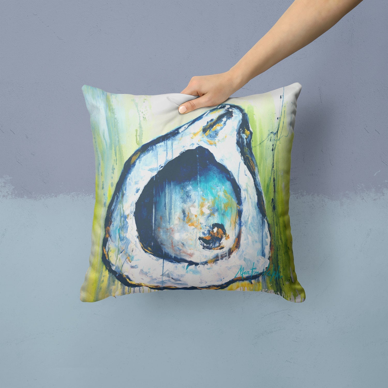 Blue Rock Oyster Decorative Throw Pillow 14x14 Indoor Outdoor Accent Cushion, Fabric Cover with Insert for Sofa, Bed, Porch & Living Room