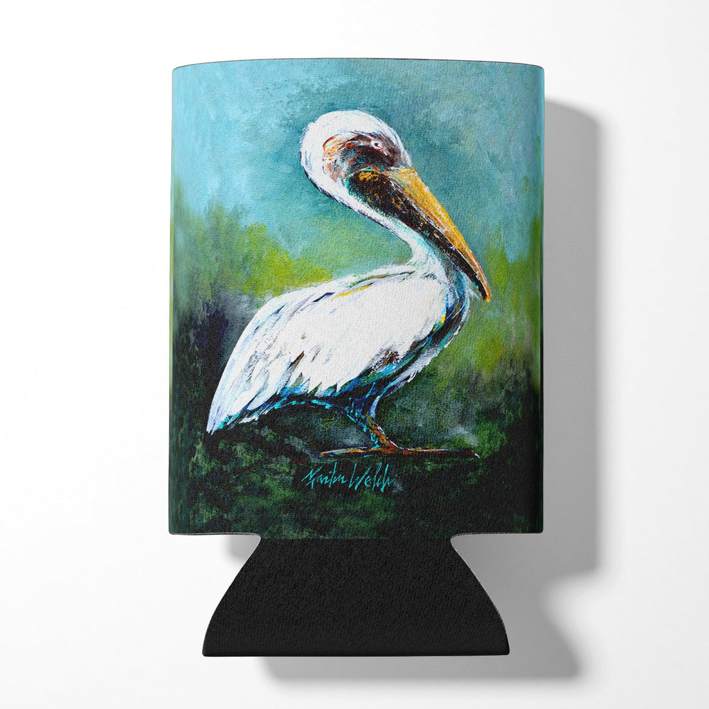 Blue Stand White Pelican Can or Bottle Hugger Cooler Sleeve for Standard 12 oz Cans, Insulated Foam Beer & Soda Can Hugger Reusable