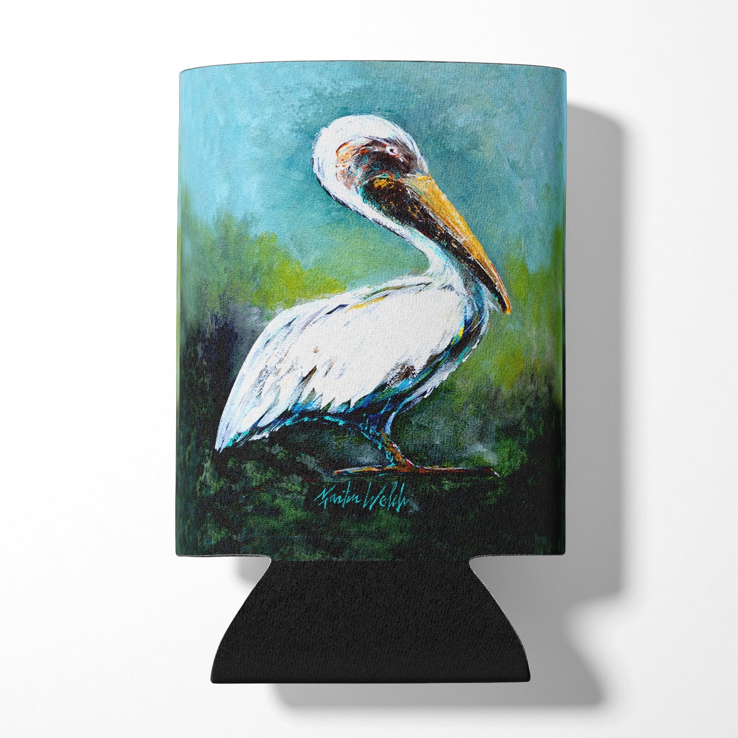 Blue Stand White Pelican Can or Bottle Hugger Cooler Sleeve for Standard 12 oz Cans, Insulated Foam Beer & Soda Can Hugger Reusable