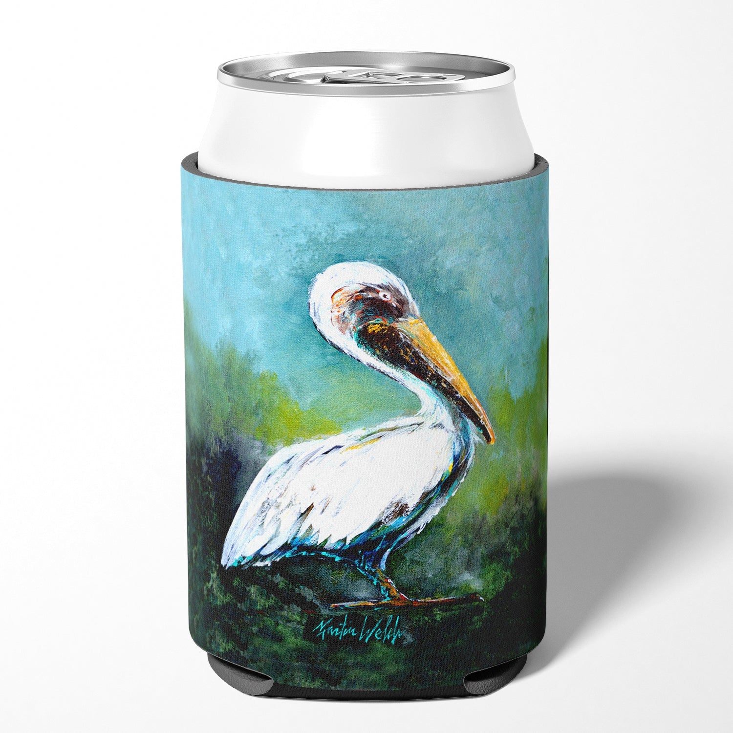 Blue Stand White Pelican Can or Bottle Hugger Cooler Sleeve for Standard 12 oz Cans, Insulated Foam Beer & Soda Can Hugger Reusable