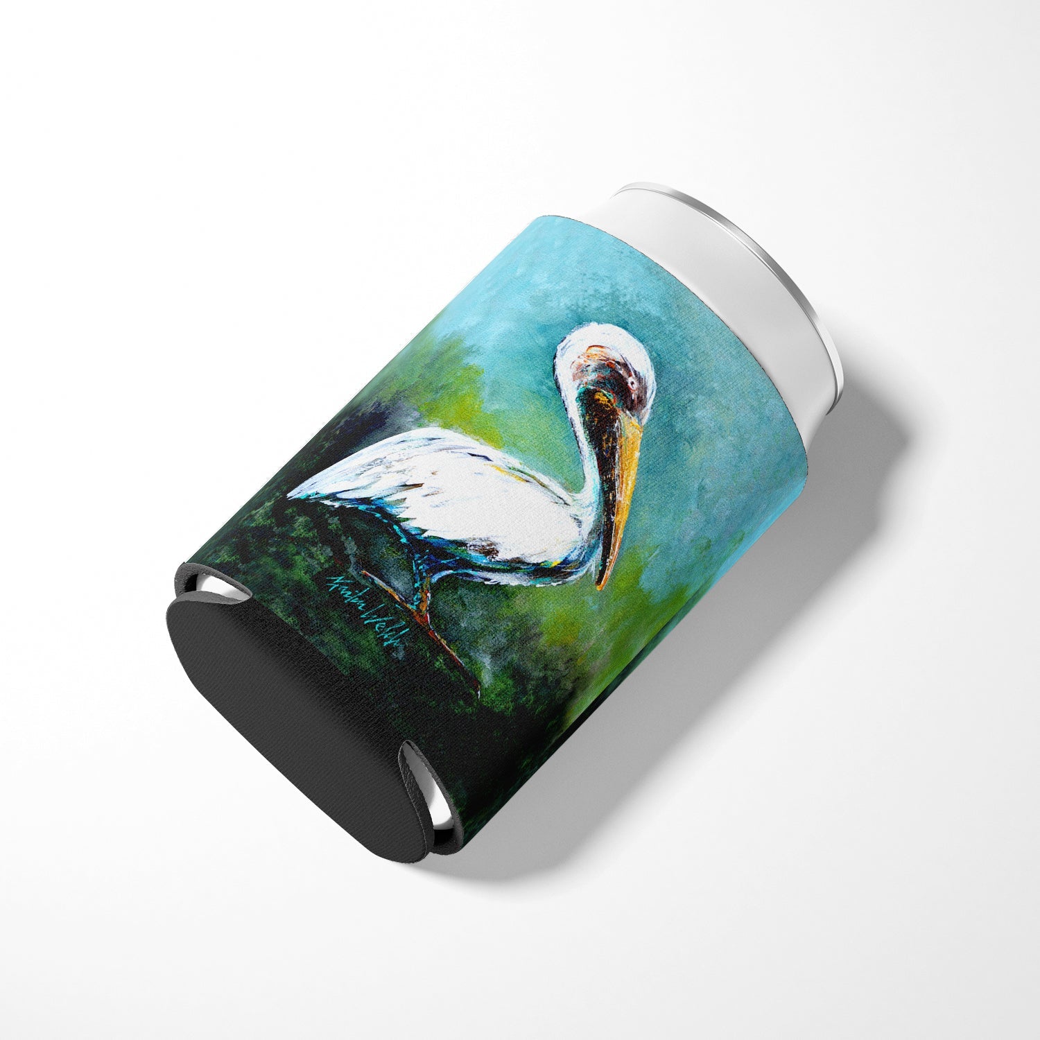 Blue Stand White Pelican Can or Bottle Hugger Cooler Sleeve for Standard 12 oz Cans, Insulated Foam Beer & Soda Can Hugger Reusable