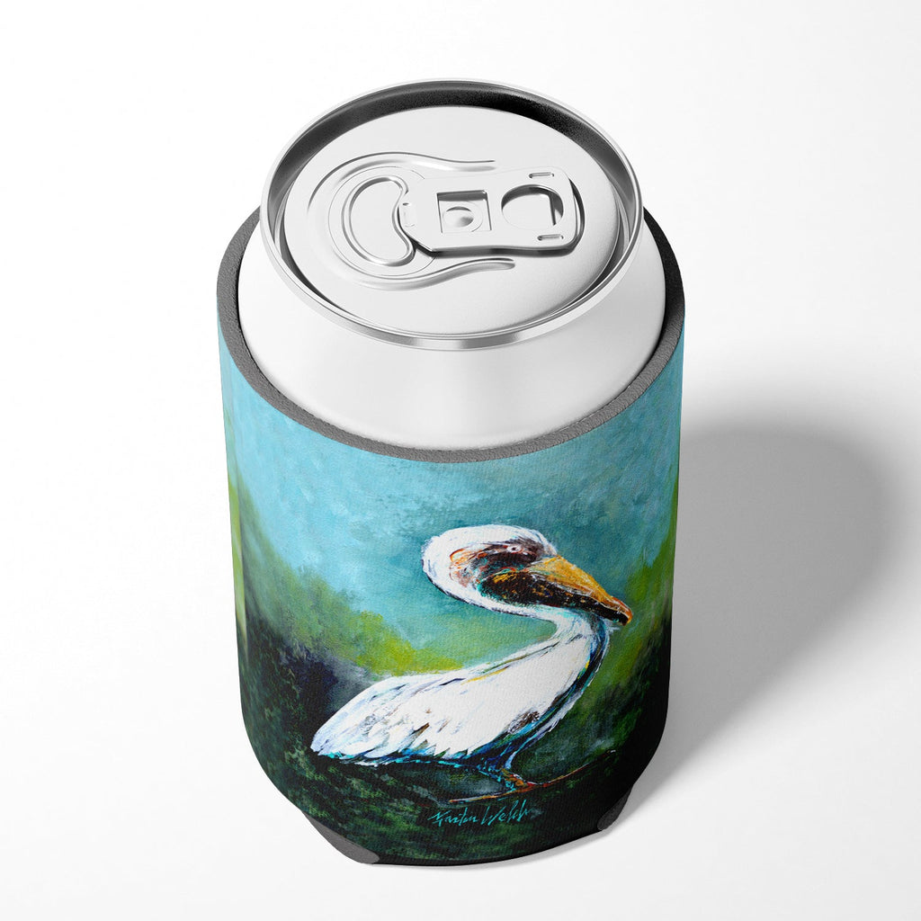 Blue Stand White Pelican Can or Bottle Hugger Cooler Sleeve for Standard 12 oz Cans, Insulated Foam Beer & Soda Can Hugger Reusable