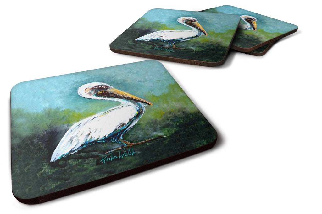 Blue Stand White Pelican Foam Coasters Set of 4 Cup Coasters for Indoor Outdoor, Tabletop Protection, Anti Slip, Mouse pad Material
