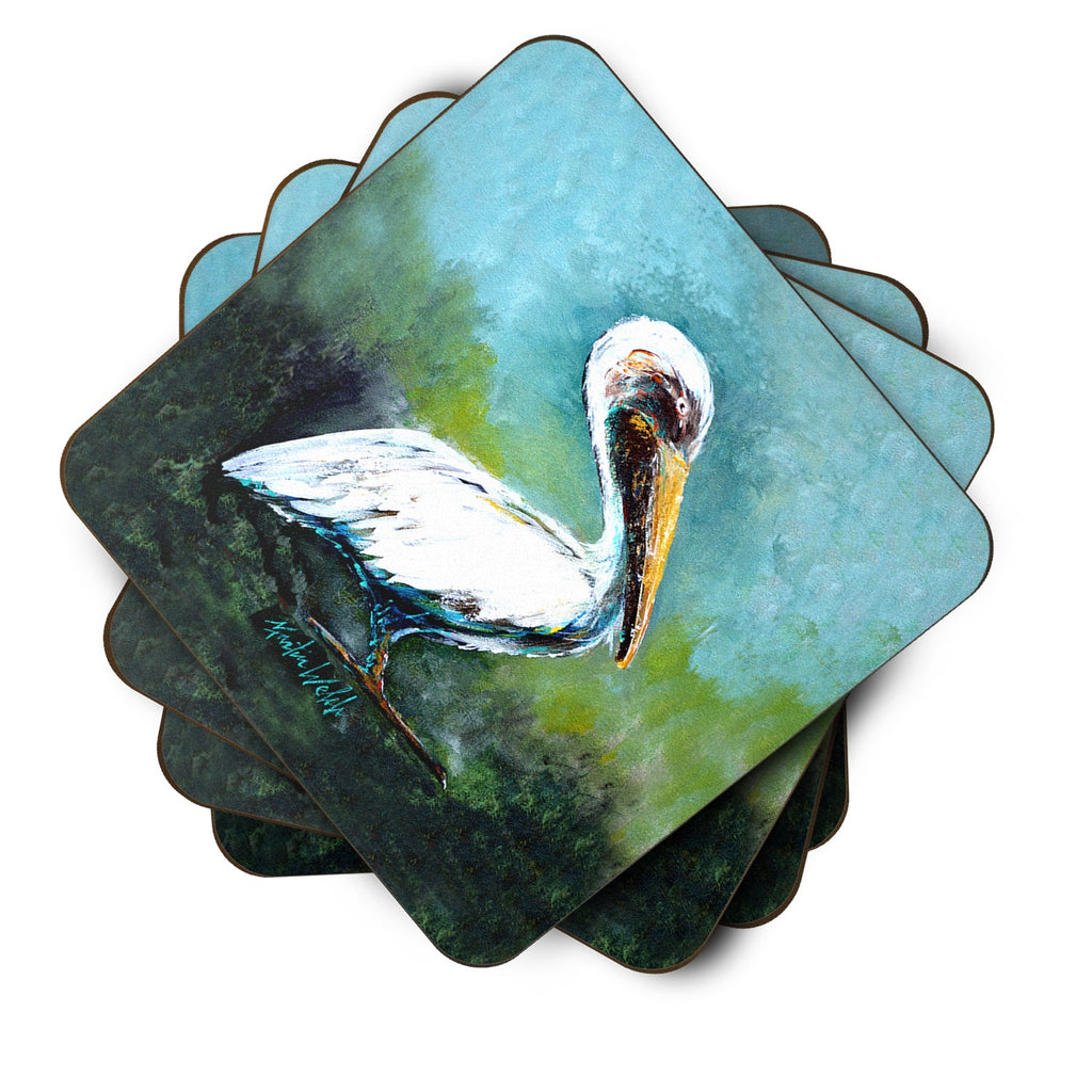 Blue Stand White Pelican Foam Coasters Set of 4 Cup Coasters for Indoor Outdoor, Tabletop Protection, Anti Slip, Mouse pad Material