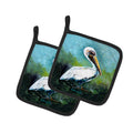 Blue Stand White Pelican Pot Holder Set of 2 Heat Resistant Quilted Hot Pads 7.5 x 7.5 Inch, Insulated Kitchen Trivets for Cooking & Baking