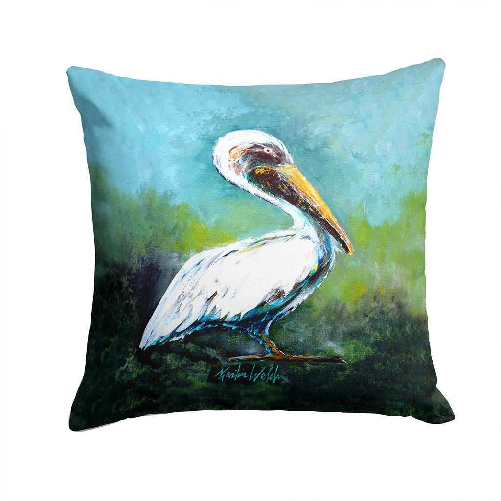 Blue Stand White Pelican Decorative Throw Pillow 14x14 Indoor Outdoor Accent Cushion, Fabric Cover with Insert for Sofa, Bed, Porch & Living Room