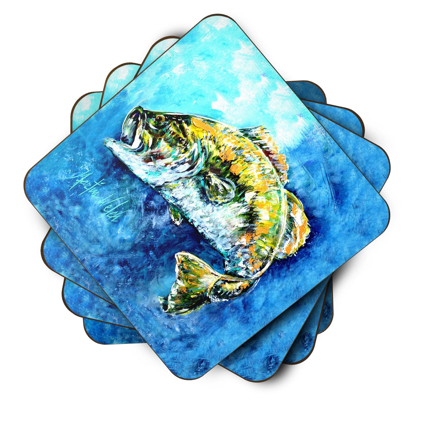Bobby Bass Foam Coasters Set of 4 Cup Coasters for Indoor Outdoor, Tabletop Protection, Anti Slip, Mouse pad Material