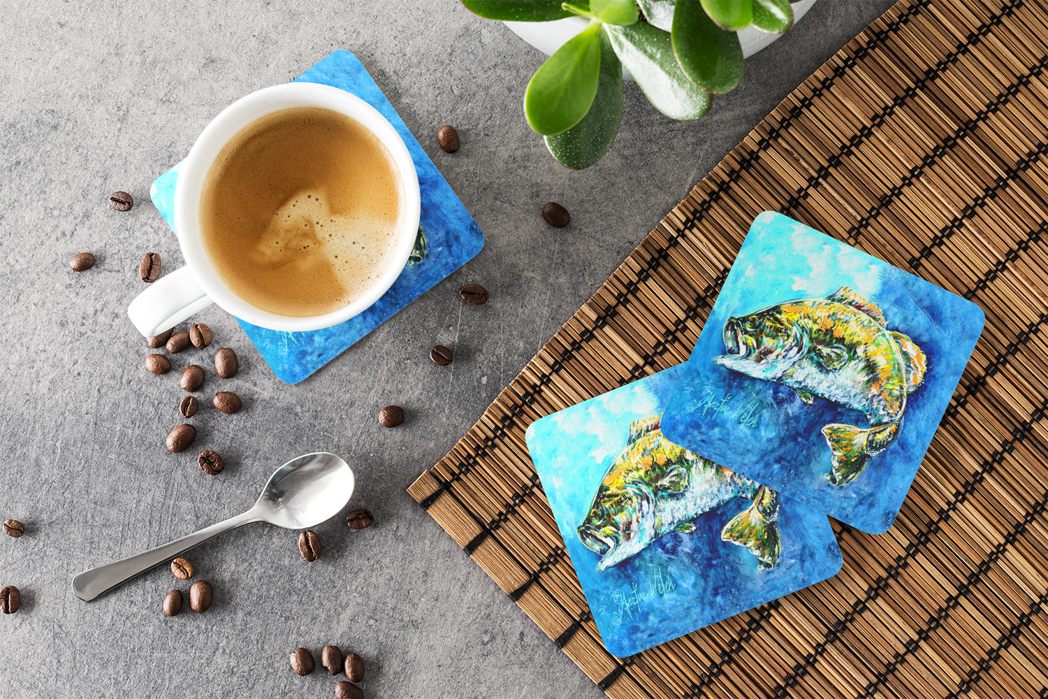 Bobby Bass Foam Coasters Set of 4 Cup Coasters for Indoor Outdoor, Tabletop Protection, Anti Slip, Mouse pad Material