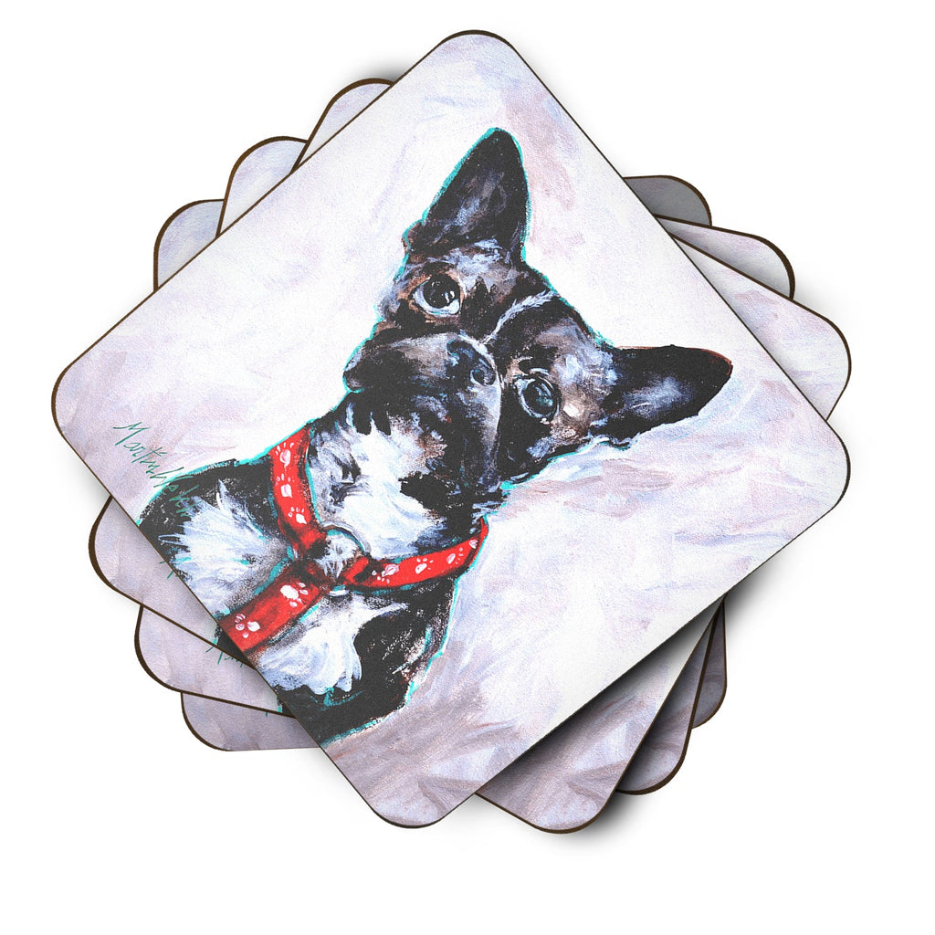 Boston Terrier Brindle Ziggy Foam Coasters Set of 4 Cup Coasters for Indoor Outdoor, Tabletop Protection, Anti Slip, Mouse pad Material