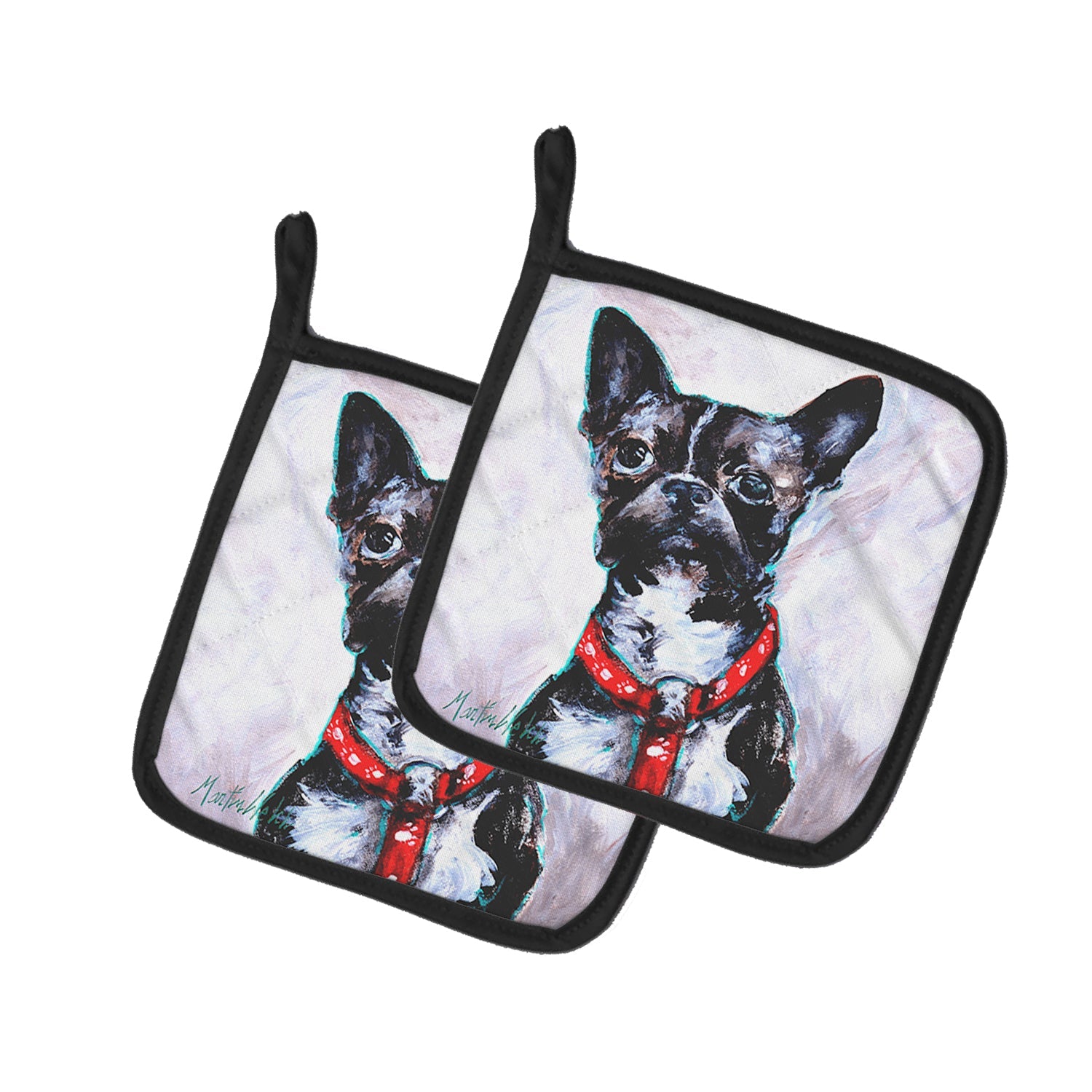 Boston Terrier Brindle Ziggy Pot Holder Set of 2 Heat Resistant Quilted Hot Pads 7.5 x 7.5 Inch, Insulated Kitchen Trivets for Cooking & Baking