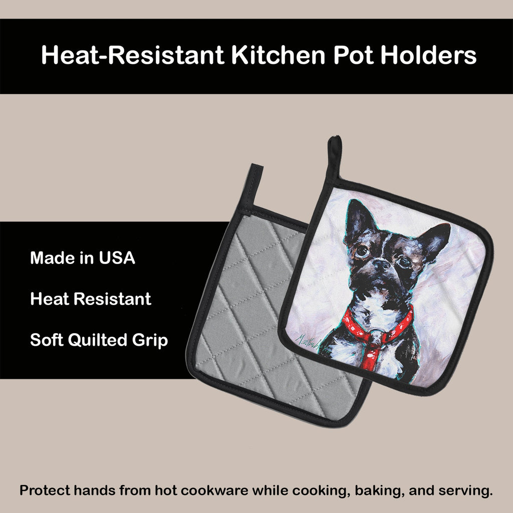 Boston Terrier Brindle Ziggy Pot Holder Set of 2 Heat Resistant Quilted Hot Pads 7.5 x 7.5 Inch, Insulated Kitchen Trivets for Cooking & Baking