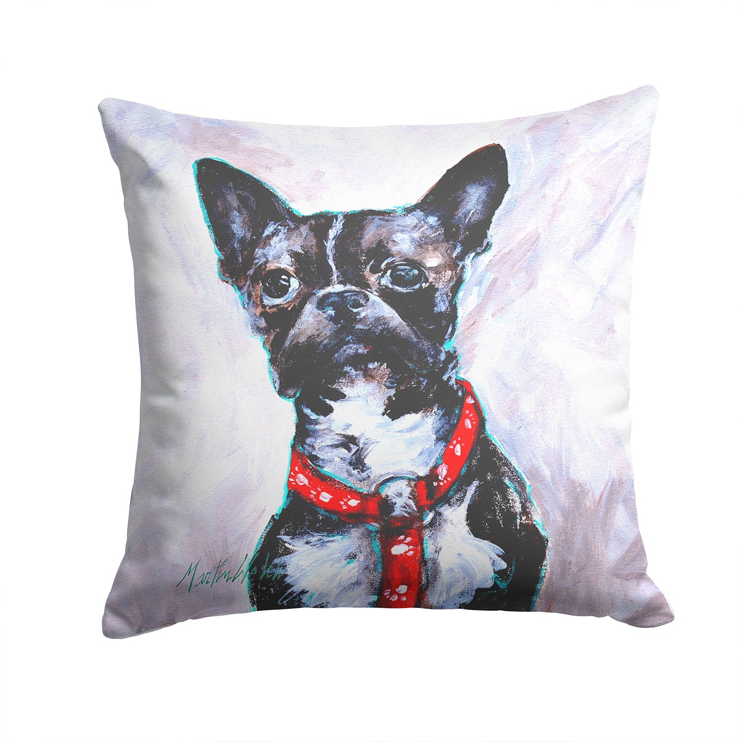 Boston Terrier Brindle Ziggy Decorative Throw Pillow 14x14 Indoor Outdoor Accent Cushion, Fabric Cover with Insert for Sofa, Bed, Porch & Living Room