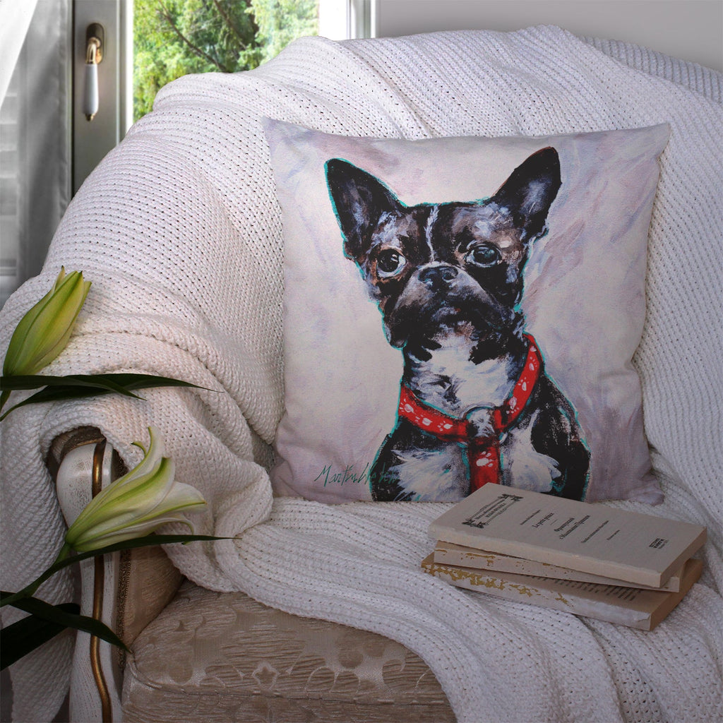 Boston Terrier Brindle Ziggy Decorative Throw Pillow 14x14 Indoor Outdoor Accent Cushion, Fabric Cover with Insert for Sofa, Bed, Porch & Living Room