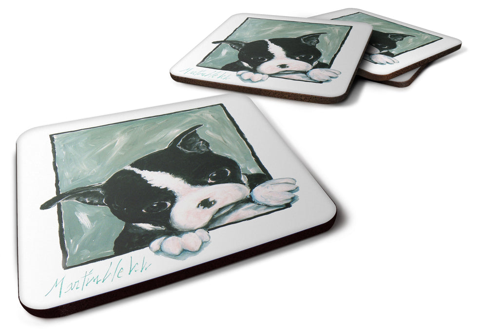Boston Terrier Don't Leave Me Foam Coasters Set of 4 Cup Coasters for Indoor Outdoor, Tabletop Protection, Anti Slip, Mouse pad Material