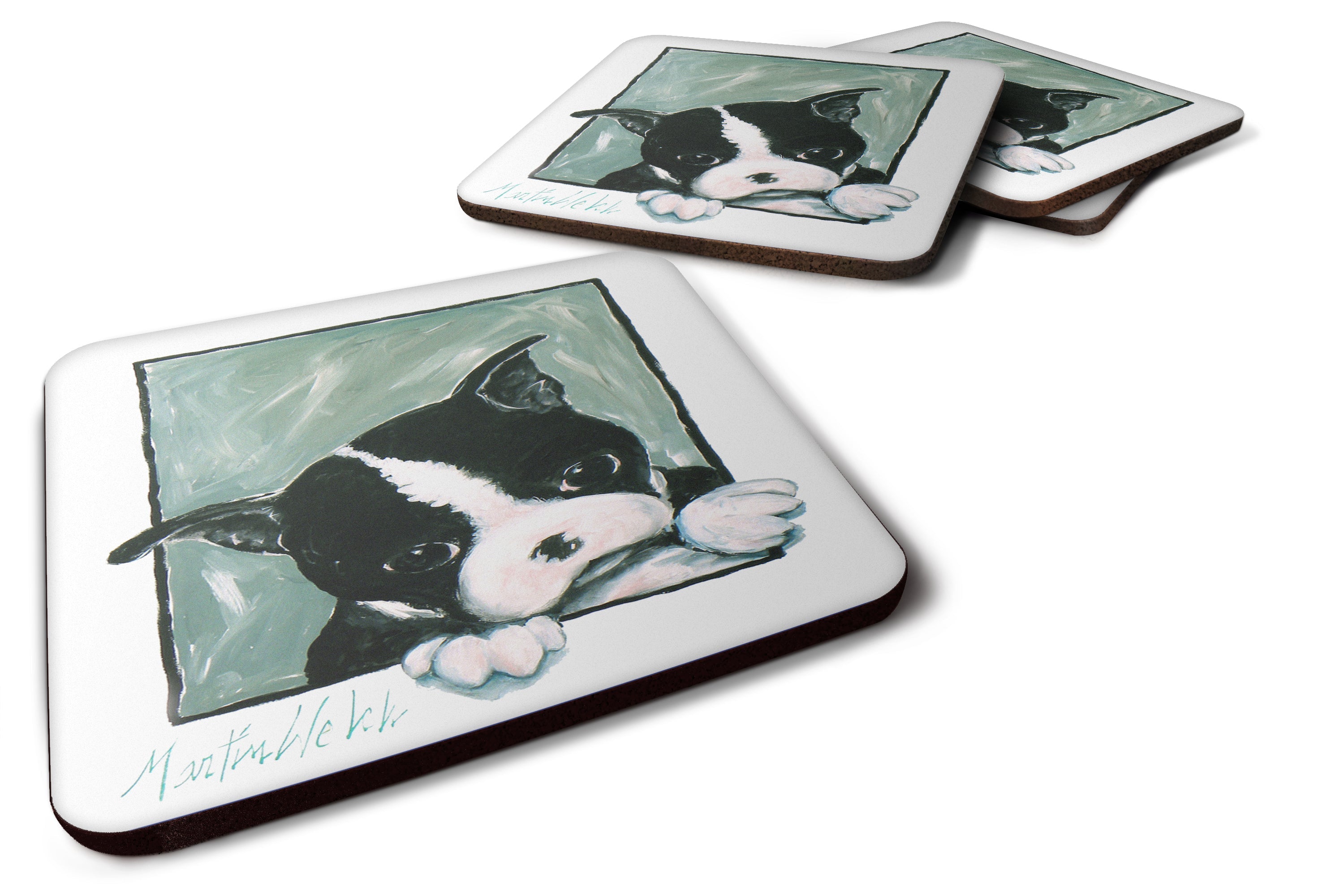 Boston Terrier Don't Leave Me Foam Coasters Set of 4 Cup Coasters for Indoor Outdoor, Tabletop Protection, Anti Slip, Mouse pad Material