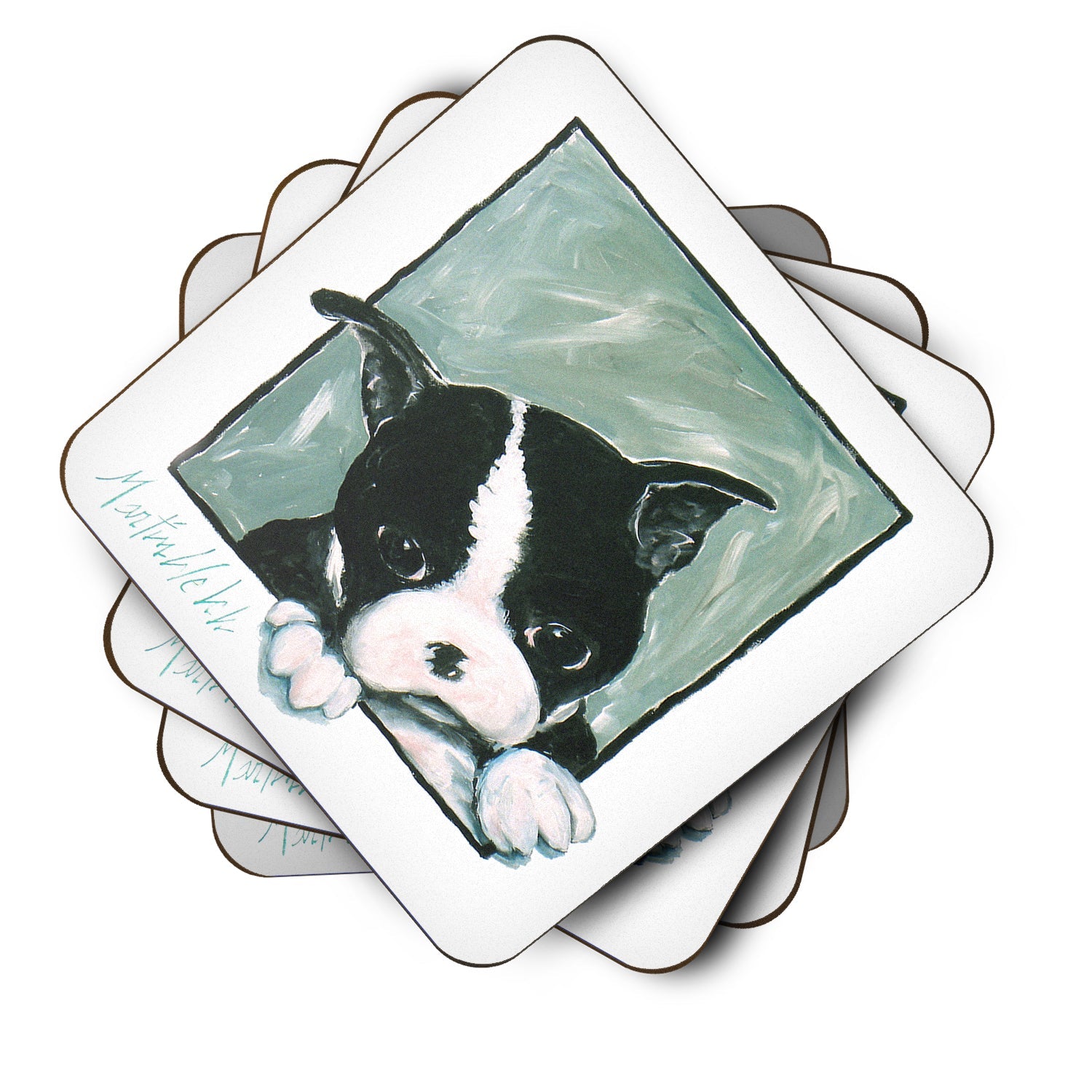 Boston Terrier Don't Leave Me Foam Coasters Set of 4 Cup Coasters for Indoor Outdoor, Tabletop Protection, Anti Slip, Mouse pad Material