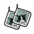 Boston Terrier Don't Leave Me Pot Holder Set of 2 Heat Resistant Quilted Hot Pads 7.5 x 7.5 Inch, Insulated Kitchen Trivets for Cooking & Baking